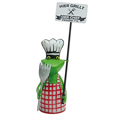 Zaunhocker Gartenfigur Frosch 'Hier grillt der Chef' Zaunfigur lustige Gartendeko von EXNER