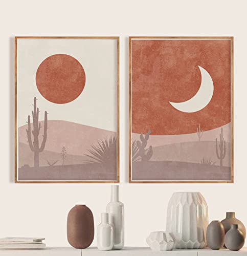 EXQUILEG 2-Piece Premium Poster Set, Boho Abstrakte Sonne und Mond Leinwandbilder Ohne Rahmen Wandbild Print Bilder für Wohnzimmer Deko (50 x 70 cm) von EXQUILEG