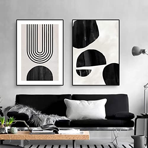 EXQUILEG 2er Boho Poster Set,Abstrakte Minimalistische Stil Leinwand Wandkunst Bilder，Schwarz und weiß Moderne Linie Wanddekoration Ohne Rahmen (A,21 x 30 cm) von EXQUILEG