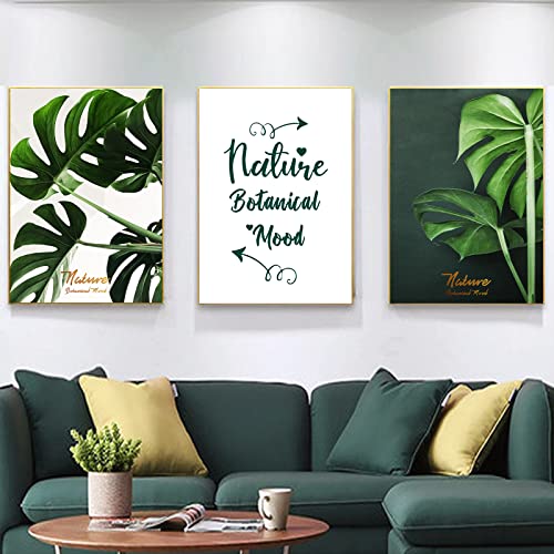 EXQULEG 3er Set Wandbilder Ohne Rahmen, Premium Poster Set, Modern Bilder mit Sprüche Grüne Blätter, Wandposter Posterset Deko für Schlafzimmer Wohnzimmer (30x40cm) von EXQULEG