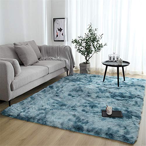 EXQULEG Teppich Hochflor Langflor Shaggy Flauschige Flauschiger Teppiche geeignet für Wohnzimmer Kinderzimmer und Schlafzimmer (Dunkelblau,120x200cm) von EXQULEG