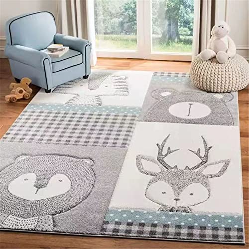 EXQULEG Teppiche Kinderzimmer Babymatte Groß Kinderteppiche Flauschige Anti-Rutsch-Teppich Kindermatte fürs Babyzimmer Kleinkinderzimmer (Waldtiere,120x160cm) von EXQULEG