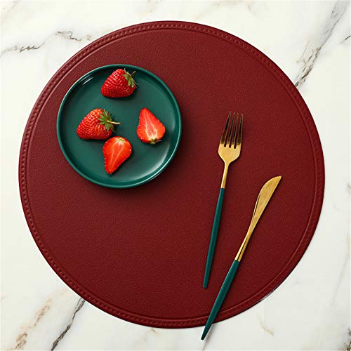 Rund Platzsets Abwaschbar 6er Set, Tischset PU Leder Wasserdicht Kunstleder Platzdecken Lederoptik für Hause Küche Restaurant, 38cm (Rot,6 Stück) von EXQULEG