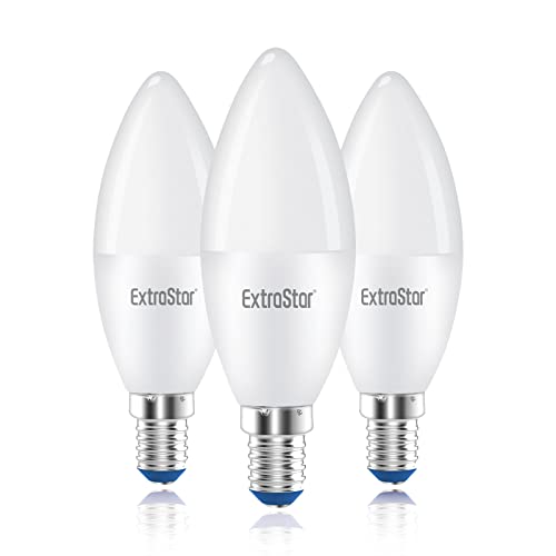 EXTRASTAR E14 LED Lampe Warmweiss 6W LED E14 Kerze Ersetzt 40W Glühbirne, C37 Kerzenform Leuchtmittel 230° Abstrahlwinkel, 480 Lumen 3000K Warmweiß Kerzenbirne, 220-240V AC, 3 Stück von EXTRASTAR