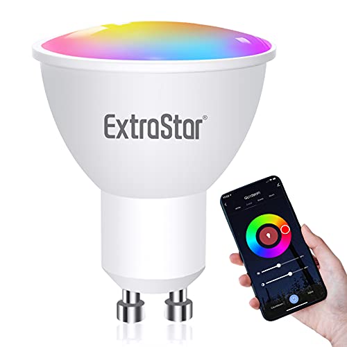 EXTRASTAR GU10 Intelligente RGBW-LED-Birne, 6W mit dimmbarem RGB-Licht, intelligentes WLAN, kein Hub erforderlich, kompatibel mit Alexa und Google Home 1 Stück warmweiß von EXTRASTAR