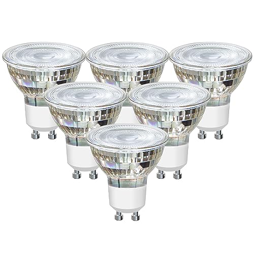 EXTRASTAR GU10 LED Lampenschirm aus Glas Kaltesweiss, 5W Ersetzt 60W Halogenlampen, 425 LM, 6500K Birnen, Abstrahlwinkel 38 Grad, Nicht Dimmbar Reflektorlampe, 6 Stück von EXTRASTAR