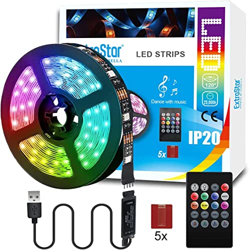 EXTRASTAR LED-Streifen, 3 m, mehrfarbig, mit Fernbedienung, USB-LED-Leuchten für 32 – 60 Zoll (32 – 60 Zoll), TV, PC-Display von EXTRASTAR