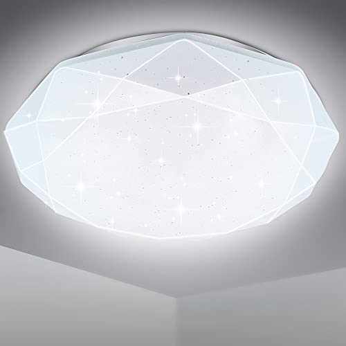 EXTRASTAR Deckenlampe 24W Led Deckenleuchte 35CM peultradünne Moderne 6500K Kaltweiß 1900LM Deckenbeleuchtung,Diamantstreifen-UFO-Panel,Deckenleuchte ist geeignet für Wohnzimmer, Küche, Bad usw. von EXTRASTAR