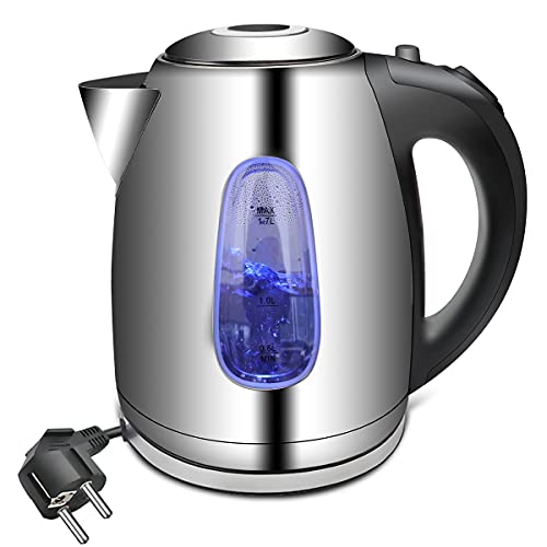 EXTRASTAR Wasserkocher aus Edelstahl, 2200W, mit blauem LED-Licht, bpa, automatischer Abschaltung und Trockenkochschutz 1.7L, (E-HHB-1732) von EXTRASTAR