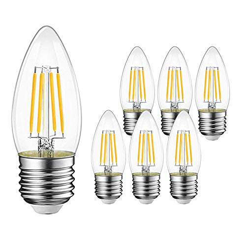 EXTRASTAR Kerze LED Lampe E27 750Lumen Filament Lampe Kerze LED Lampe Glühbirne E27,6W ersetzt 60W Halogenlampen,220-240V, 3000K Warmweiß, C35 Classic Glühfaden kerzenlampe, Nicht Dimmbar,6 Stück von EXTRASTAR