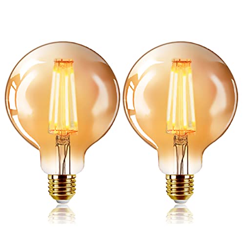 EXTRASTAR Edison Vintage Glühbirne E27,E27 Led,Vintage Glühbirne E27 G125 6W 2200K,Glühbirne Vintage E27 Warmweiss, Nostalgie Deko,2 Stück von EXTRASTAR