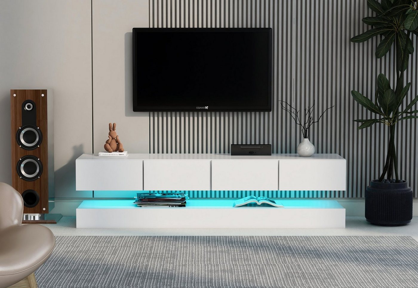 EXTSUD TV-Schrank 16-farbiger LED-TV-Unterschrank mit 2 Schränken und4 großen Schubladen Wandmontiertes Design, einstellbares LED-System große Kapazität von EXTSUD
