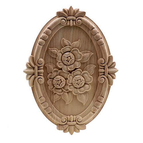 EYCFSJ Holzschnitzerei Applikation Rose Wood Carving Schranktür Herz Blume Applique Möbel Zubehör Relief Solid Elliptical 30Cmx22Cm von EYCFSJ