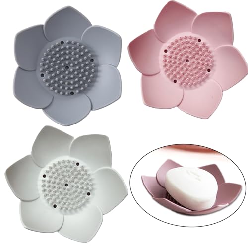 3 Stück Lotus Seifenschale, Seifenschale Silikon, Badezimmer seifenhalter, für Bad Küche Duschtheke Seifenschale von Eabdice