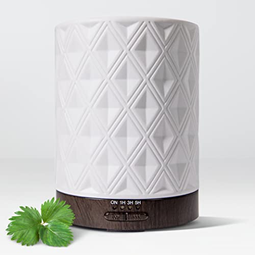 Earnest Living Ätherisches Öl Diffusor Weiß Keramik Diffusor 250ml Timer Nachtlichter und Auto Off Funktion Home Office Aromatherapie Diffusoren für ätherische Öle Geschenk von Earnest Living