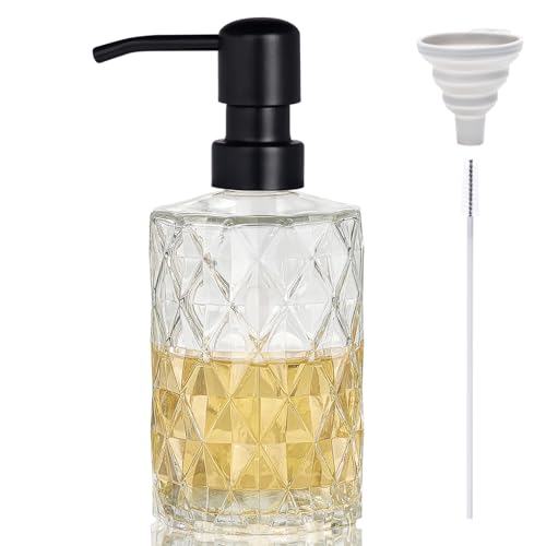Easy Tang Seifenspender aus Glas, für Küche und Badezimmer, nachfüllbar, Flüssigkristall-Design, Flasche mit schwarzer Pumpe (transparent) von Easy-Tang