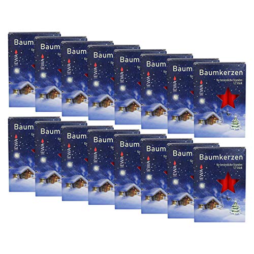 16er Pack Baumkerzen rot ca. 15 x 125 mm (16 x 12 Stück) Weihnachtskerzen, Christbaumkerzen, Pyramidenkerzen von Ebersbacher Kerzen