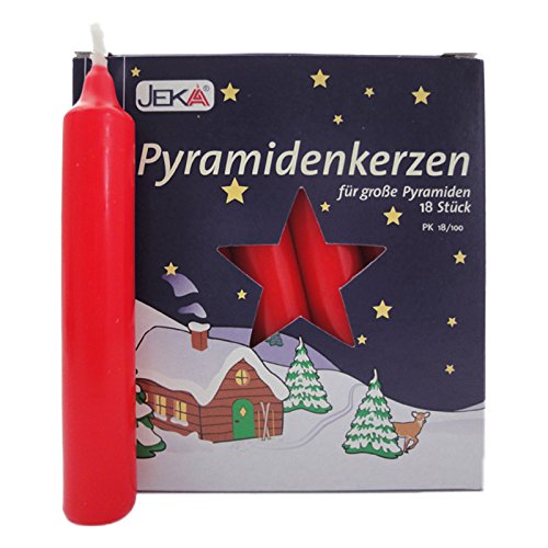 16er Pack Pyramidenkerzen Weihnachtskerzen groß, rot, ca. 17 x 105 mm (16 x 18 Stück) Christbaumkerzen, Kerzen von Ebersbacher Kerzen