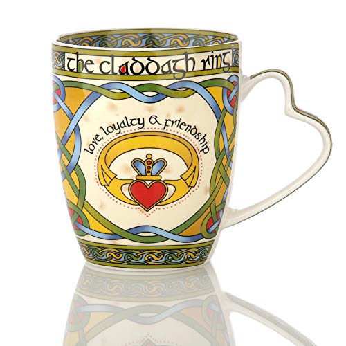 Eburya Claddagh Mug - Kaffeebecher aus Irland mit Claddagh Ring & keltischem Muster von Eburya