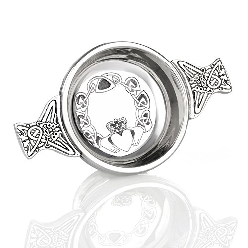 Eburya Claddagh Ring - schottischer Highland Whisky Quaich - Zinn mit keltischem Muster - Made in Scotland von Eburya