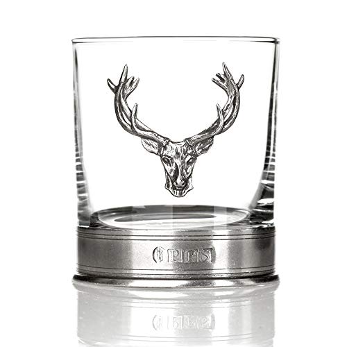 Eburya Highland Stag Whisky Tumbler - Handgefertigtes Whisky Glas mit Hirschkopf aus Zinn von Eburya