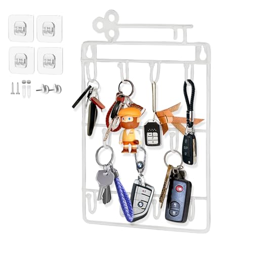 Echehi Schlüsselbrett, Schlüsselbretter mit 3 Montagemethoden, Schlüsselablage mit 11 Schlüsselhaken zum Aufhängen von Schlüsselringen, Hundeleine, Regenschirm, Sonnenbrille (Weiß) von Echehi