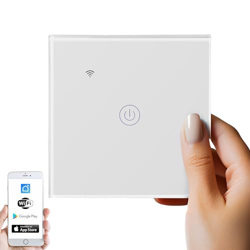 Wlan Smart Touch Lichtschalter Glas 2.4GHz TouchSchalter Smart Life App Alexa und Google Home 1 Schaltausgang WLAN Lichtschalter Smarter Lichtschalter ohne Nullleiter von Echos