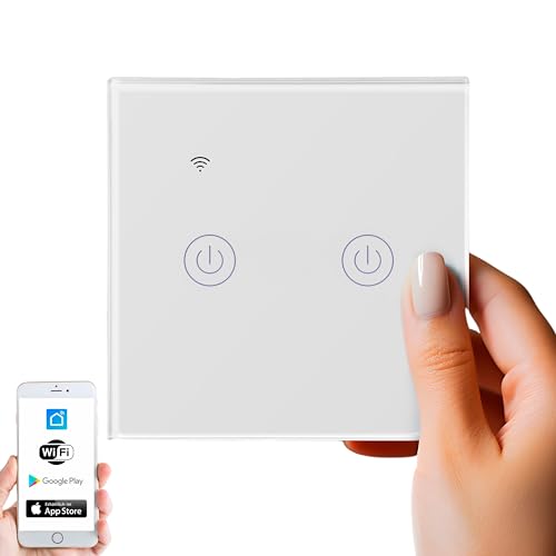 Wlan Smart Touch Lichtschalter Glas 2.4GHz TouchSchalter Smart Life App Alexa und Google Home 2 Schaltausgänge WLAN Lichtschalter Smarter Lichtschalter ohne Nullleiter (2 Schaltausgänge) von Echos