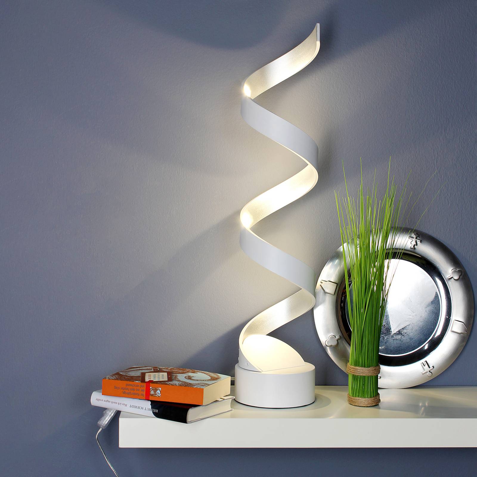 LED-Tischleuchte Helix, Höhe 66 cm, weiß-silber von Eco-Light