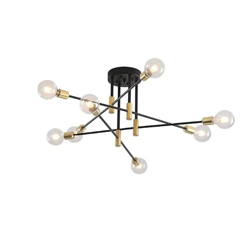 Industrielle Deckenleuchte Deckenlampe Schwarz Gold Lampe Vintage Sputnik Luster 8 E27 Lichter Kronleuchter Esstisch Schlafzimmer Wohnzimmer Küche Kinderzimmer, Form Verstellbar Durchmesser 103cm von EcoGehen