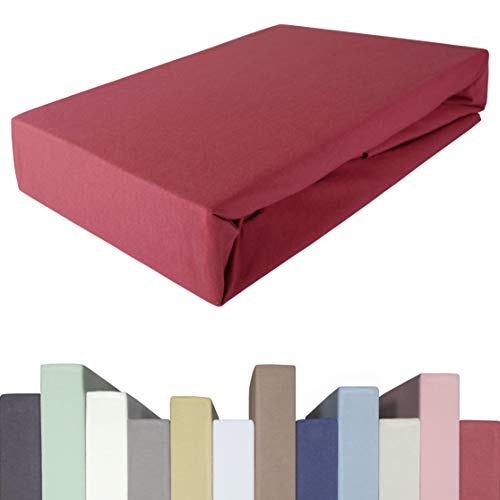 EDDA LUX Spannbettlaken für Topper in 180 x 200 cm, Öko-Tex, Baumwolle m. 5% Elasthan, Weiches Premium Spannbetttuch für Matratzen Topper mit 4-8 cm Höhe, in Granatapfel von Edda Lux