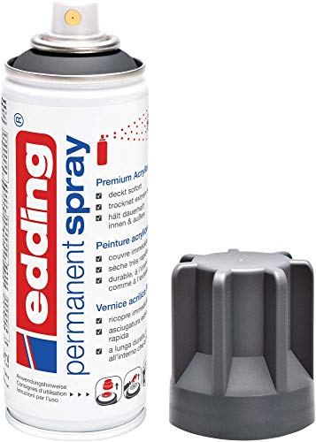 edding 5200 Permanent Spray - anthrazit matt - 200 ml - Acryllack zum Lackieren und Dekorieren von Glas, Metall, Holz, Keramik, Kunststoff, Leinwand - Lackspray, Acrylspray, Farbspray von edding