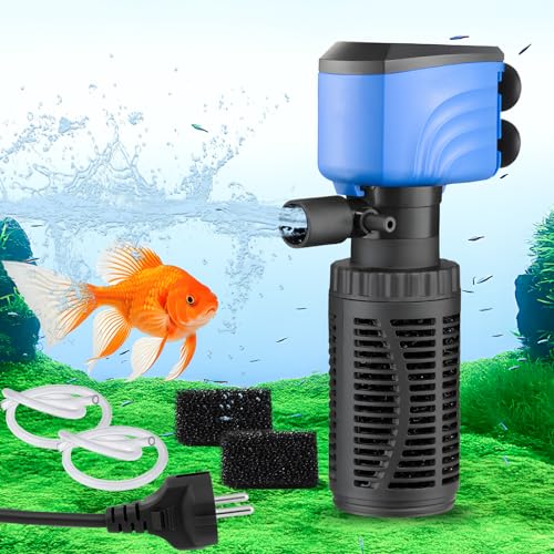 Editbar 5 in 1 Aquarium Filter, 15W 800L/H Aquarium Internal Filter, Einstellbarer Aquarium Innenfilter, Leiser Aquarium Filterpumpe für kleine Aquarien, Tropische Aquarien, Schildkrötenbecken von Editbar