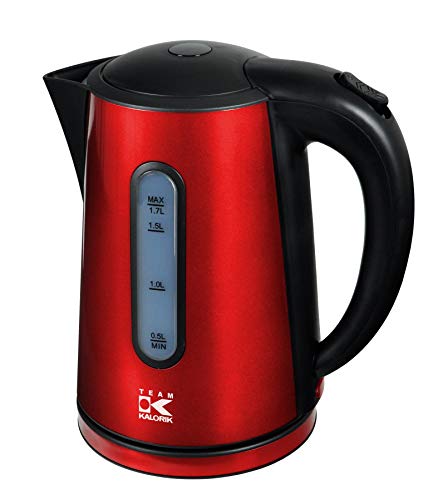 Efbe-Schott Design-Edelstahlwasserkocher, 1,7 Liter, 2000 W, Partikelfilter, Metallic-Rot/Schwarz, SC WK 1020 R von Efbe-Schott