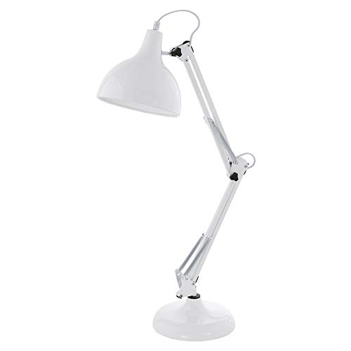 EGLO Tischlampe Borgillio, 1 flammige Vintage Schreibtischlampe im Industrial Design, Nachttischlampe aus Stahl, Farbe: Weiß, Fassung: E27, inkl. Schalter von EGLO
