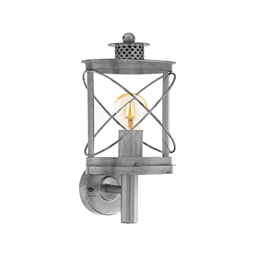 EGLO Außen-Wandlampe Hilburn 1, 1 flammige Außenleuchte, Wandleuchte aus verzinktem Stahl und Kunststoff, Farbe: Silber-antik, Fassung: E27, IP44 von EGLO