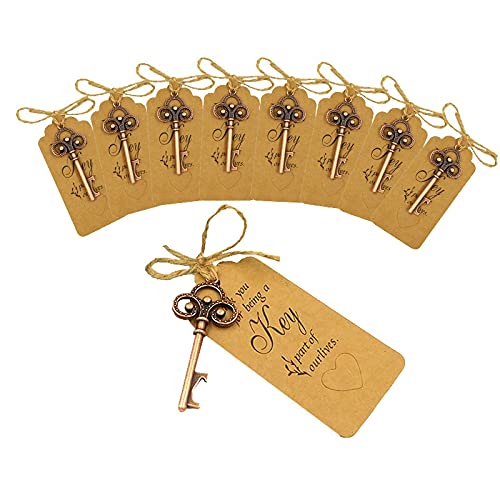 Egurs 20 Stück Retro Schlüssel Flaschenöffner Kronenschlüsselanhänger für Hochzeitsdeko Babyfeier Partygäste Bankett Rotes Kupfer von Egurs