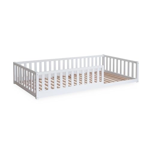 Ehrenkind® Bodenbett Buche | Kinderbett mit Rausfallschutz | Massivholz inkl. Lattenrost | 200x120 cm weiß | Bodenbett 120x200 | Hausbett | Kinder Bett von Ehrenkind