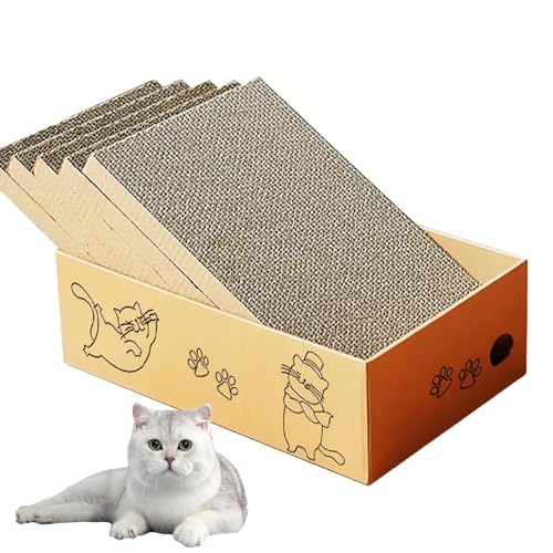Katzenkratzbrett mit Box, 5 Schichten Design Katzenkratzpad, Reversible Cat Scratcher Karton Lounge Bett, Wellpappe Katzenkratzer für Indoor Kitty von Eidoct