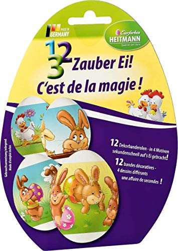 Heitmann Eierfarben - 1,2,3 Zauber Ei - 12 Dekorbanderolen mit 4 verschiedenen Motiven - braune und weiße Eier - Ostern von Heitmann Eierfarben