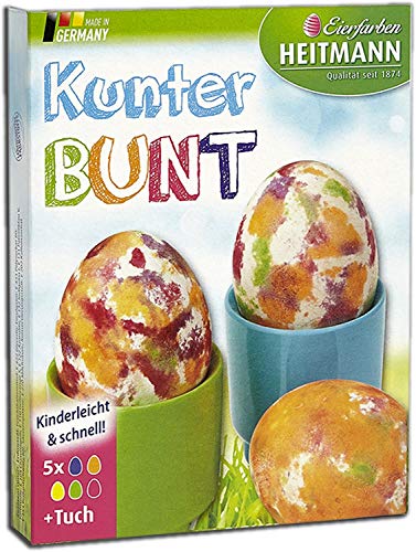 Heitmann Eierfarben Kunterbunt - 5 flüssige Eierfarben - Färben mit dem Vliestuch - für weiße und braune Eier geeignet von Heitmann Eierfarben
