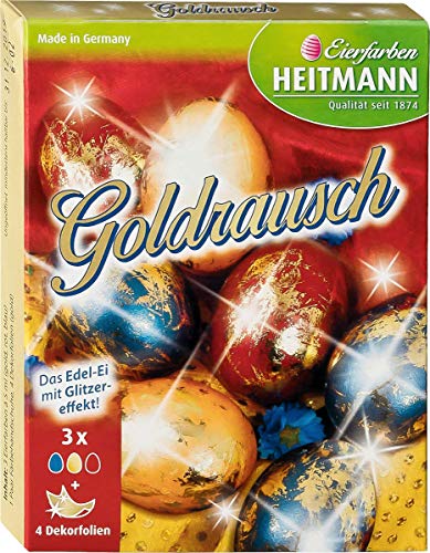 Heitmann Goldrausch - 3 flüssige Kaltfarben - 4 Dekorfolien - blau, gelb, got - Ostereier färben - Glitzer-Osternest von Heitmann Eierfarben