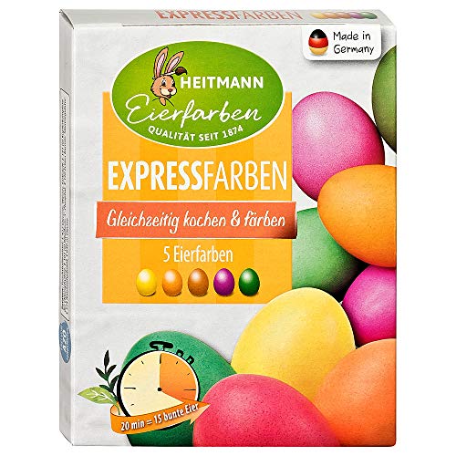 Heitmann Eierfarben Expressfarben - 5 Farben - Orange, Rot, Grün, Pink und Gelb - Gleichzeitig kochen und färben - kunterbunt von Heitmann Eierfarben