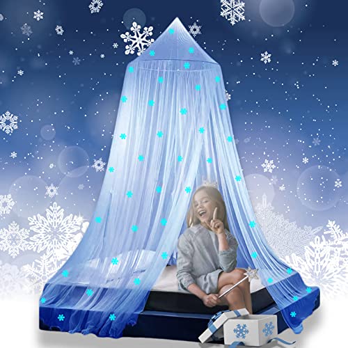 Eimilaly Prinzessin Betthimmel leuchtet im Dunkeln, Weihnachten Schneeflocken Betthimmel für Mädchen Zimmer Dekoration, Blue von Eimilaly