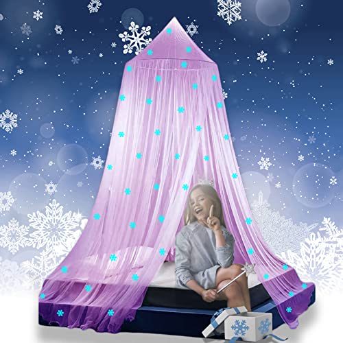 Eimilaly Prinzessin Betthimmel leuchtet im Dunkeln, Weihnachten Schneeflocken Betthimmel für Mädchen Zimmer Dekoration, Pink von Eimilaly