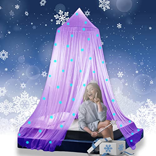 Eimilaly Prinzessin Betthimmel leuchtet im Dunkeln, Weihnachten Schneeflocken Betthimmel für Mädchen Zimmer Dekoration, Purple von Eimilaly