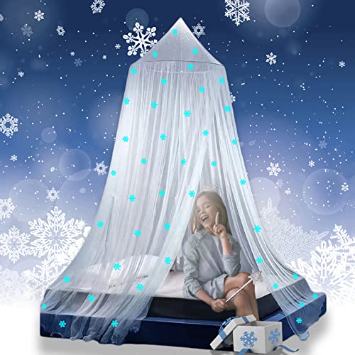 Eimilaly Prinzessin Betthimmel leuchtet im Dunkeln, Weihnachten Schneeflocken Betthimmel für Mädchen Zimmer Dekoration, White von Eimilaly