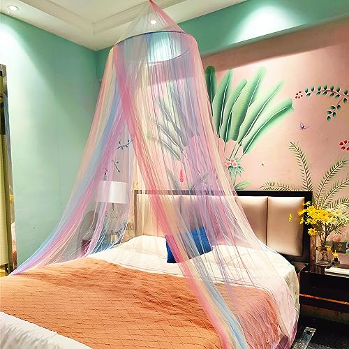 Eimilaly Regenbogen Betthimmel für Mädchen Moskitonetz, einfache Installation Prinzessin Baldachin für Kinder Bett Zimmer Dekoration von Eimilaly