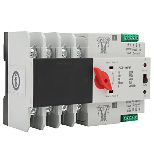 Dual Power Automatischer Transferschalter, Hutschiene Notstrom Umschalter Netz Lastumschalter ZGQ5-100/4P 220V, Unterbrechungsfreier 2-Wege Übertragungsschalter Controller von Ejoyous