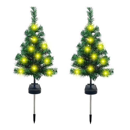 2 Stück Garten Solarleuchten für Außen,LED Outdoor Weihnachtsbaum Dekorative Lichter Solar Baum Lichter Wasserdicht Weihnachtsbaum Lichter Solar Weihnachtsbeleuchtung Außen für Weg,Rasen,Garten von Ekakashop